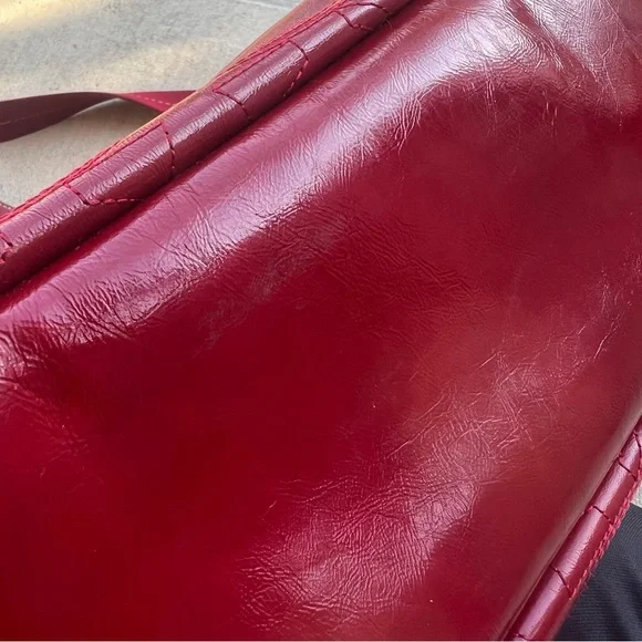 COACH Signature Embossed Patent Red Leather Laptop Diaper Tote Bag XL - Picture 7 of 14